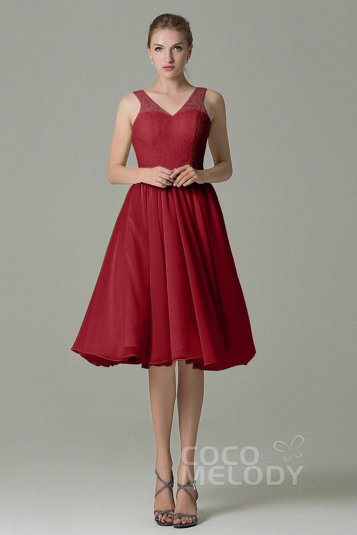 A-Line Knee Length Lace Short Bridesmaid Dress COZK16001 - COCOMELODY